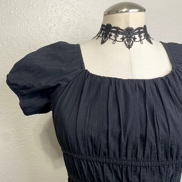 Gothic Whimsigoth VIctorian Milkmaid Ruched Puff Sleeve Cropped Blouse - Picture 6 of 14